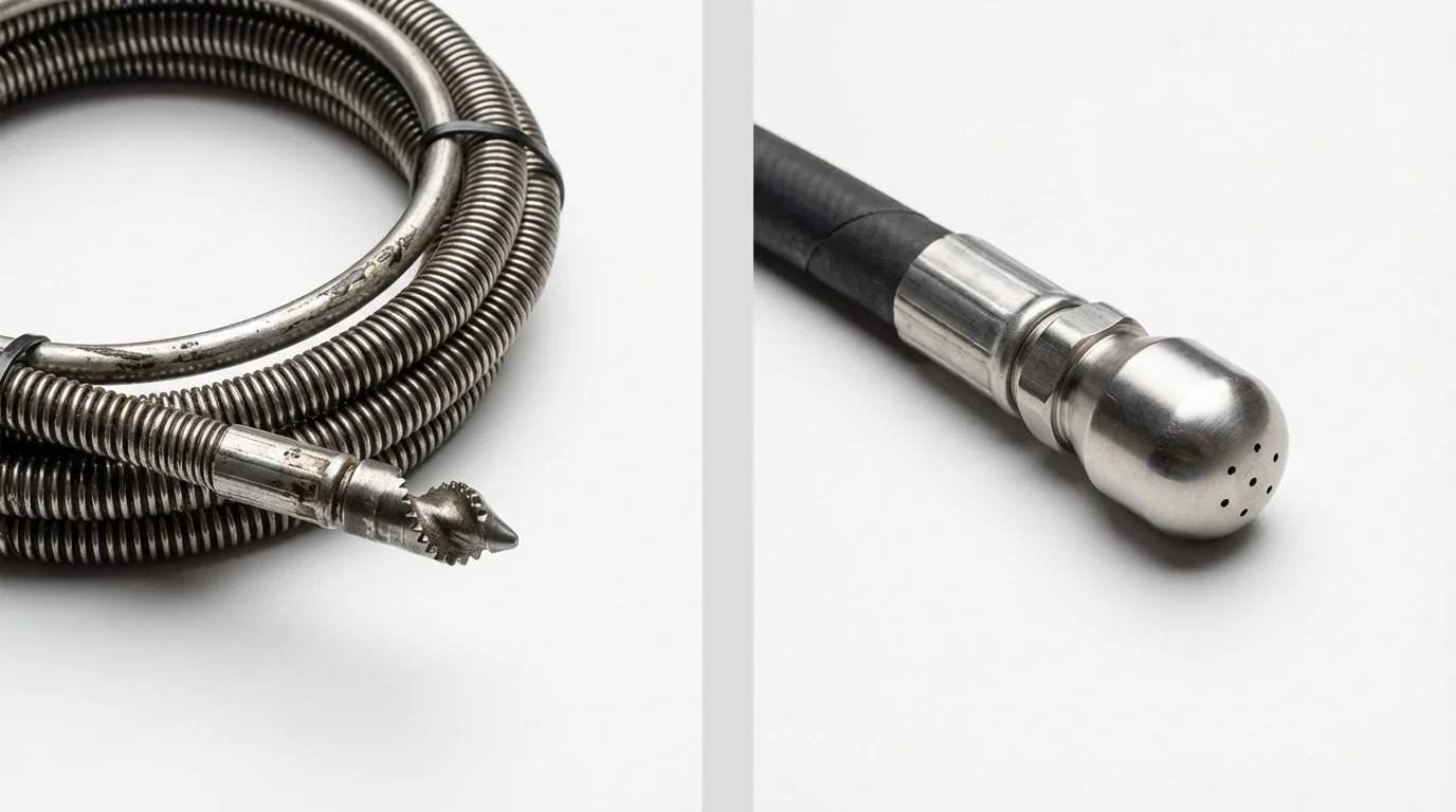 Drain snake cable and hydro jetting nozzle used for drain cleaning in Sunnyvale, TX