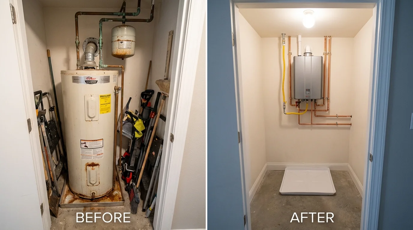 Tank water heater versus wall-mounted tankless unit comparison for Sunnyvale, TX homeowners