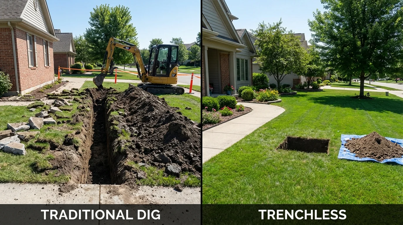 Trenchless sewer repair with minimal yard damage versus traditional excavation in Sunnyvale, TX